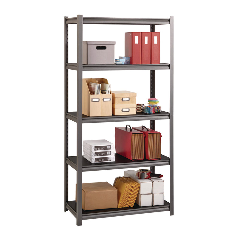 Alera® Steel Shelving Unit with Laminate Shelves, Five-Shelf, 36w x 18d x 72h, Steel, Black/Gun Metal Gray (ALESU721836L) Each