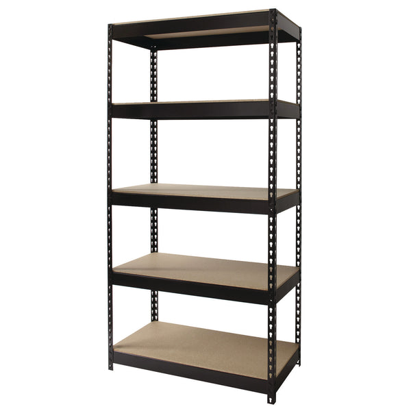 Alera® Steel Shelving with Particleboard Shelves, Five-Shelf, 36w x 18d x 72h, Steel, Black (ALESU721836P)