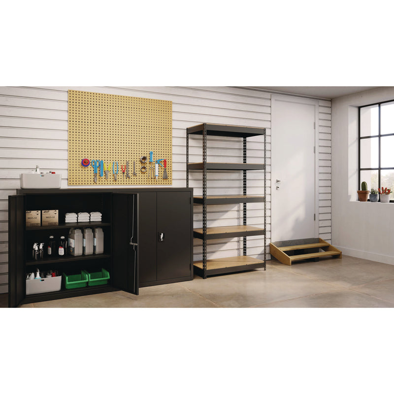 Alera® Steel Shelving with Particleboard Shelves, Five-Shelf, 36w x 18d x 72h, Steel, Black (ALESU721836P)