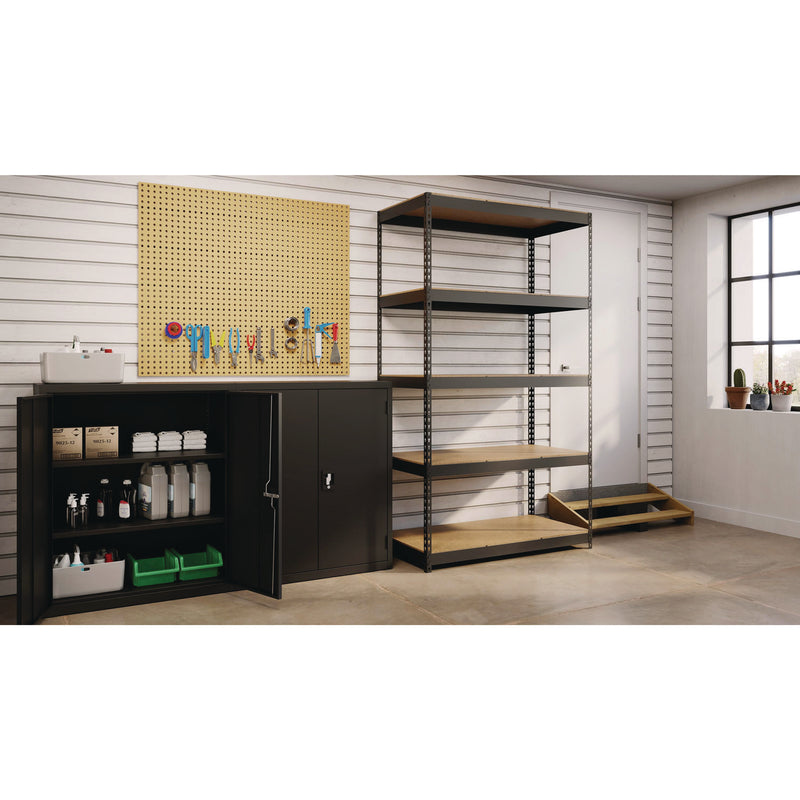 Alera® Steel Shelving Unit with Particleboard Shelves, Five-Shelf, 48w x 24d x 84h, Steel, Black (ALESU842448P)