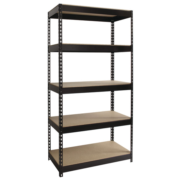 Alera® Steel Shelving with Particleboard Shelves, Five-Shelf, 36w x 18d x 72h, Steel, Black (ALESU721836P)