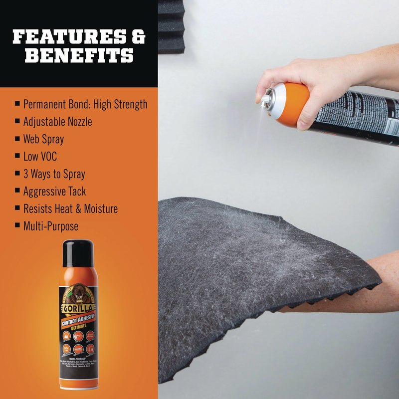 Gorilla® Contact Adhesive Ultimate, 12.2 oz Aerosol Spray, Dries Light Yellow (GOR109852) Each