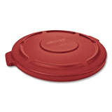 Rubbermaid® Commercial BRUTE Self-Draining Flat Top Lids for 32 gal Round BRUTE Containers, 22.25" Diameter x 3"h, Red, 3/Carton (RCP2654REDCT) Case of 3