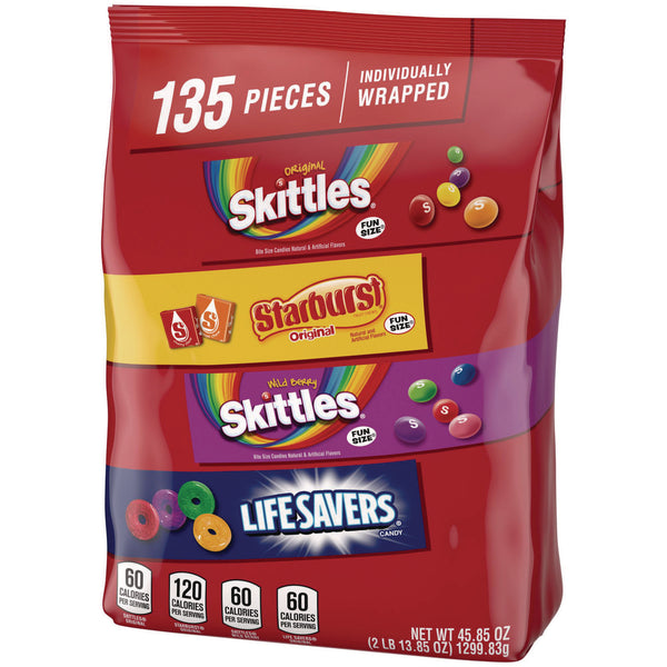 MARS Skittles, Starburst and Life Savers Fun Size Fruity Candy Assortment, 45.85 oz Bag, 135 Pieces, Individually Wrapped (SKT29689) Each