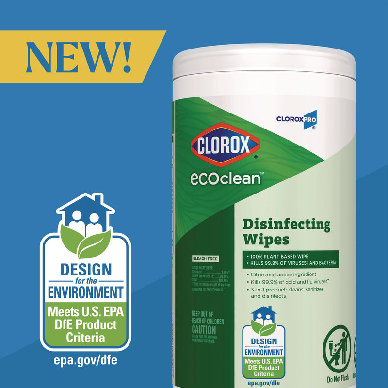 Clorox® EcoClean Disinfecting Wipes, 1-Ply, 8 x 7, Unscented, White, 6/Carton (CLO60605CT)