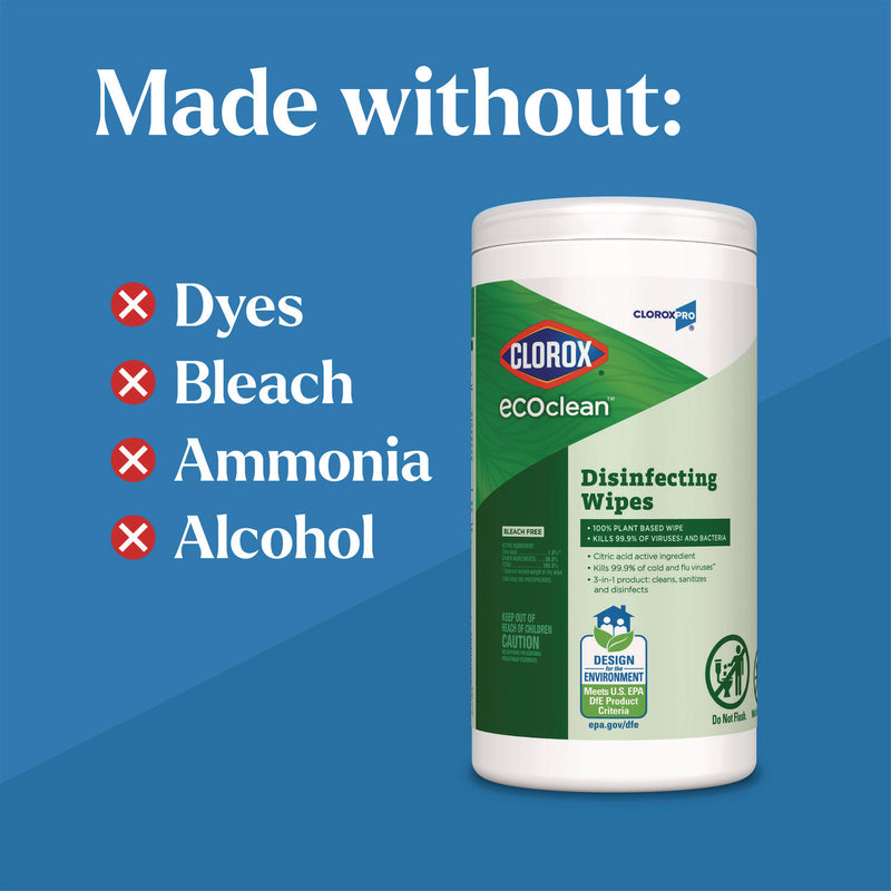 Clorox® EcoClean Disinfecting Wipes, 1-Ply, 8 x 7, Unscented, White, 6/Carton (CLO60605CT)