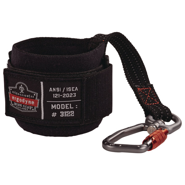 Ergodyne Squids 3122 Pull-On Wrist Tool Lanyard with Carabiner Anchor, 5 lb Max Working Capacity, 7" Long, Black (EGO19084) Each