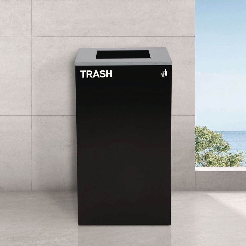Alpine Industries 29 Gallon Trash/Recycling Cans, Steel, Blue Recycling Can with Square Lid, Black Trash Can with Square Lid (ALH4450BLKKIT1) Each