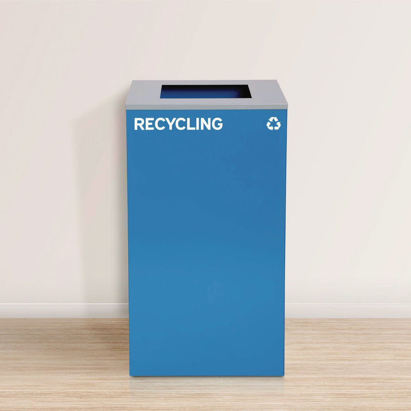 Alpine Industries 29 Gallon Trash/Recycling Cans, Steel, Blue Recycling Can with Square Lid, Black Trash Can with Square Lid (ALH4450BLKKIT1) Each