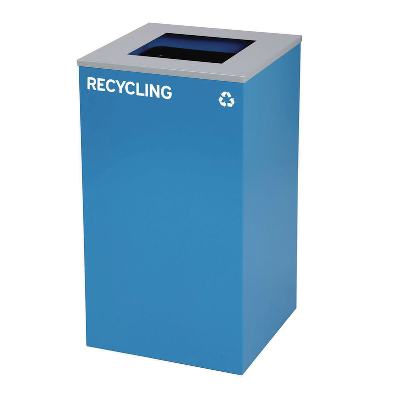 Alpine Industries 29 Gallon Trash/Recycling Cans, Steel, Blue Recycling Can with Square Lid, Black Trash Can with Square Lid (ALH4450BLKKIT1) Each