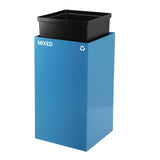 Alpine Industries 29 Gallon Trash/Recycling Cans, Steel, Blue Mixed Recycling Can with Square Lid, Black Trash Can with Square Lid (ALH4450BLKKIT2) Each