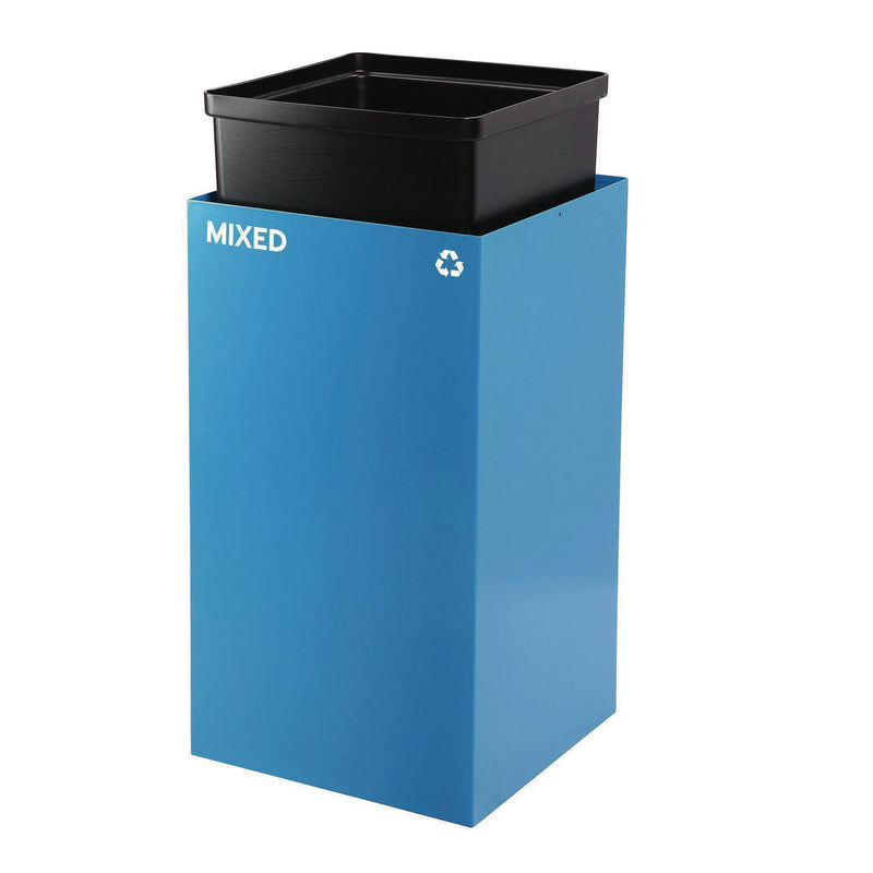 Alpine Industries 29 Gallon Trash/Recycling Cans, Steel, Blue Mixed Recycling Can with Square Lid, Black Trash Can with Square Lid (ALH4450BLKKIT2) Each