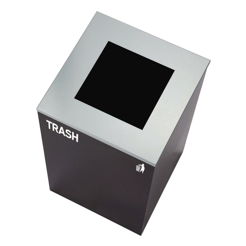 Alpine Industries 29 Gallon Trash/Recycling Cans, Steel, Blue Mixed Recycling Can with Square Lid, Black Trash Can with Square Lid (ALH4450BLKKIT2) Each