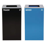 Alpine Industries 29 Gallon Trash/Recycling Cans, Steel, Blue Mixed Recycling Can with Square Lid, Black Trash Can with Square Lid (ALH4450BLKKIT2) Each