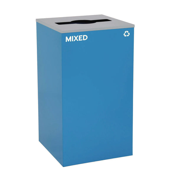 Alpine Industries 29 Gallon Trash/Recycling Cans, Steel, Blue Mixed Recycling with Mixed Lid, Black Trash Can with Square Lid (ALH4450BLKKIT3) Each