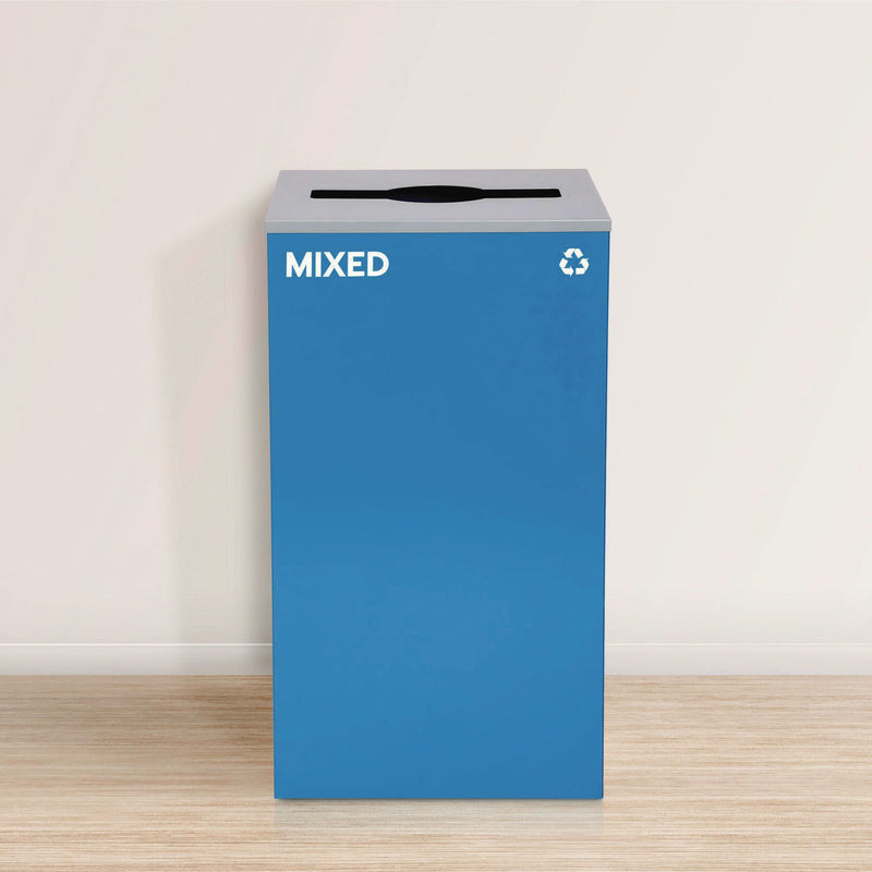 Alpine Industries 29 Gallon Trash/Recycling Cans, Steel, Blue Mixed Recycling with Mixed Lid, Black Trash Can with Square Lid (ALH4450BLKKIT3) Each