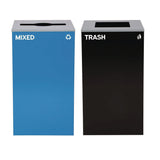 Alpine Industries 29 Gallon Trash/Recycling Cans, Steel, Blue Mixed Recycling with Mixed Lid, Black Trash Can with Square Lid (ALH4450BLKKIT3) Each