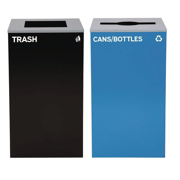 Alpine Industries 29 Gallon Trash/Recycling Cans, Steel, Blue Cans/Bottles Recycling with Mixed Lid, Black Trash Can with Square Lid (ALH4450BLKKIT5) Each