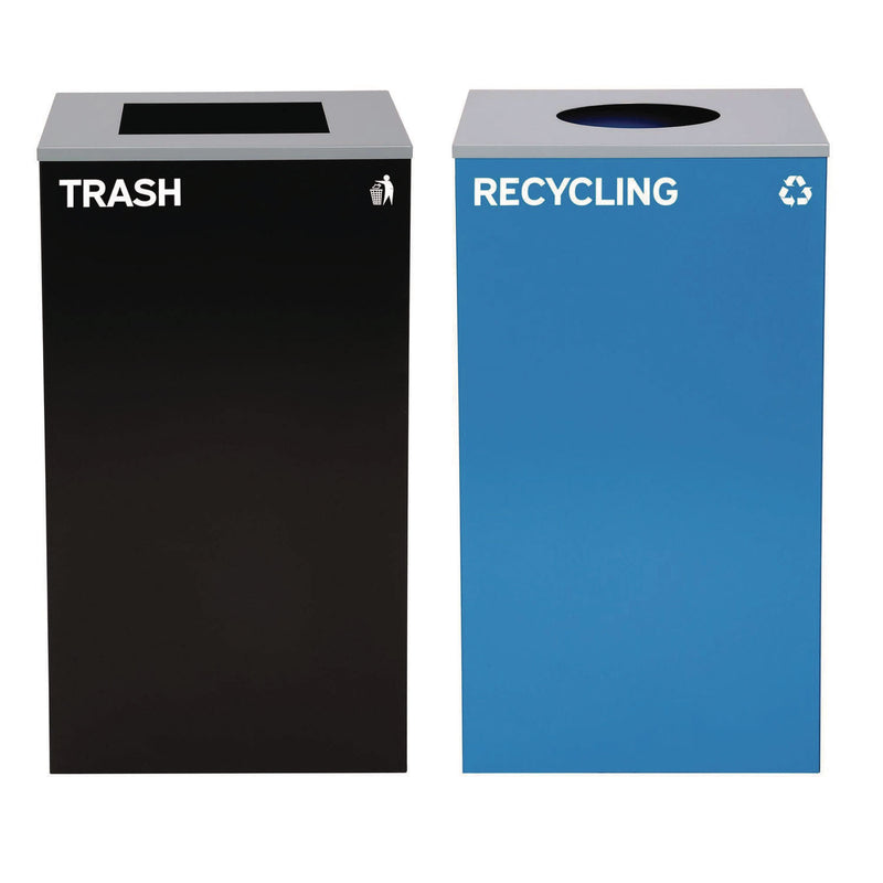 Alpine Industries 29 Gallon Trash/Recycling Cans, Steel, Blue Recycling with Circle Lid, Black Trash Can with Square Lid (ALH4450BLKKIT6) Each