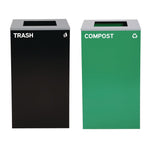 Alpine Industries 29 Gallon Trash/Recycling Cans, Steel, Green Compost Can with Square Lid, Black Trash Can with Square Lid (ALH4450BLKKIT9) Each