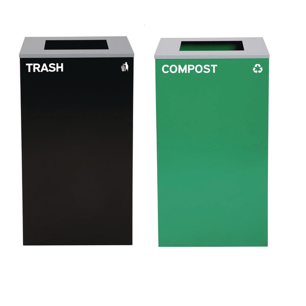 Alpine Industries 29 Gallon Trash/Recycling Cans, Steel, Green Compost Can with Square Lid, Black Trash Can with Square Lid (ALH4450BLKKIT9) Each