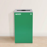 Alpine Industries 29 Gallon Trash/Recycling Cans, Steel, Green Mixed Recycling Can with Mixed Lid, Black Trash Can with Square Lid (ALH4450BLKKIT11) Each