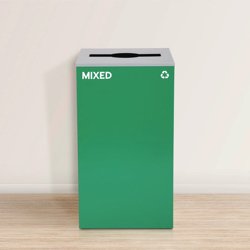 Alpine Industries 29 Gallon Trash/Recycling Cans, Steel, Green Mixed Recycling Can with Mixed Lid, Black Trash Can with Square Lid (ALH4450BLKKIT11) Each