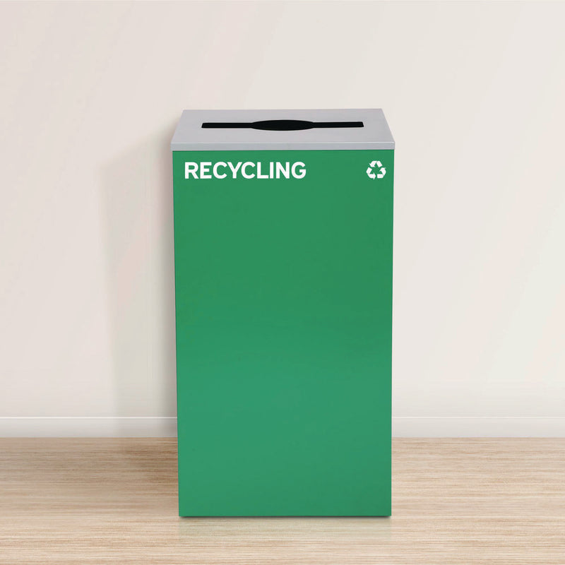 Alpine Industries 29 Gallon Trash/Recycling Cans, Steel, Green Recycling Can with Mixed Lid, Black Trash Can with Square Lid (ALH4450BLKKIT12) Each