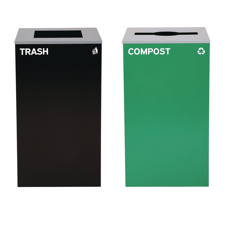 Alpine Industries 29 Gallon Trash/Recycling Cans, Steel, Green Compost Can with Mixed Lid, Black Trash Can with Square Lid (ALH4450BLKKIT13) Each