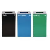 Alpine Industries 29 Gallon Trash/Recycling Cans, Steel, Blue Recycling Can, Green Compost Can, Black Trash Can with Square Lids (ALH4450BLKKIT14) Each