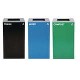 Alpine Industries 29 Gallon Trash/Recycling Cans, Steel, Blue Mixed Recycling Can, Green Compost Can, Black Trash Can with Square Lids (ALH4450BLKKIT15) Each