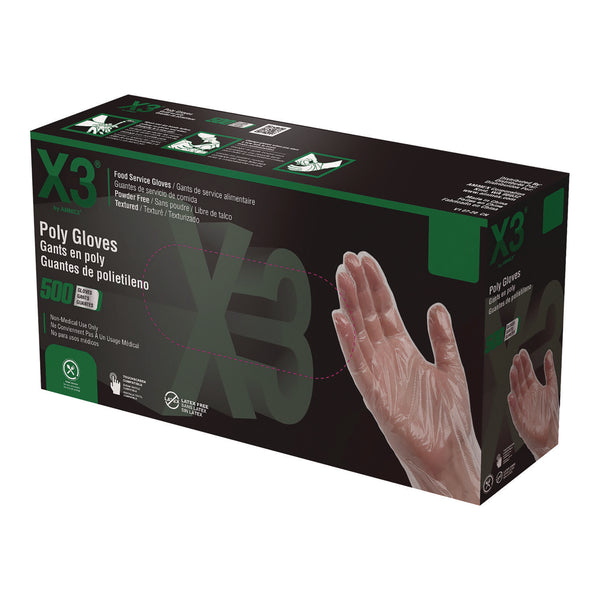 X3® by AMMEX® Poly Food Safe Industrial Gloves, Large, Clear, 500/Box (AXCPGLOVEL500) Box of 500