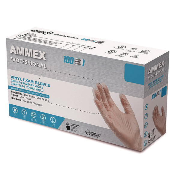 AMMEX® Professional Vinyl Exam Gloves, Powder-Free, X-Large, Clear, 100/Box (AXCVPF68100BX) Box of 100