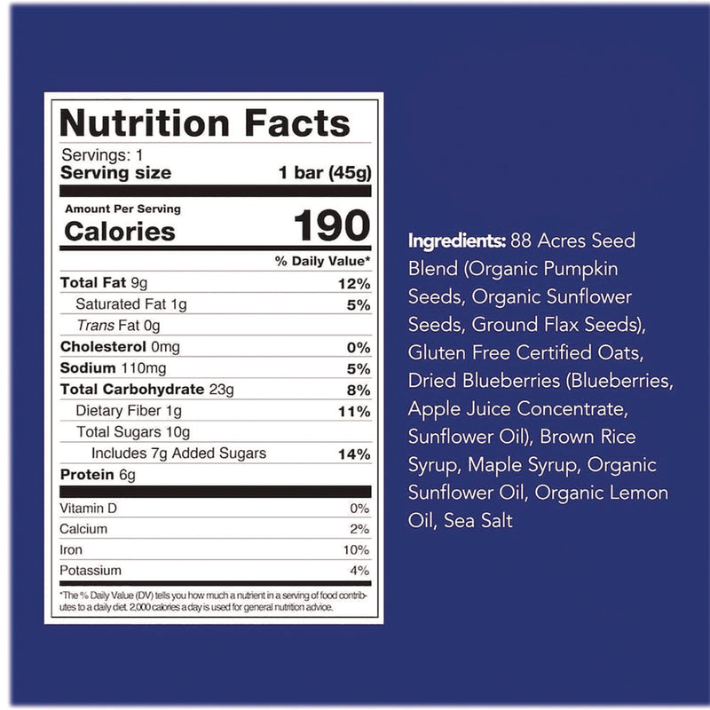 88 ACRES Warm 'N Chewey Gluten-Free Blueberry/Lemon Seed and Oat Bar, 1.6 oz Bar, 9/Box (AABACY00592) Box of 9