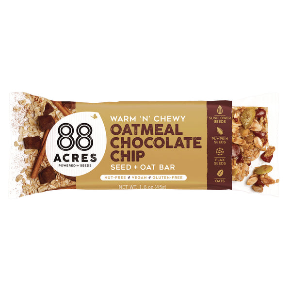 88 ACRES Warm 'N Chewy Gluten-Free Oatmeal/Chocolate Chip Seed and Oat Bar, 1.6 oz Bar, 9/Box (AABACY11049) Box of 9