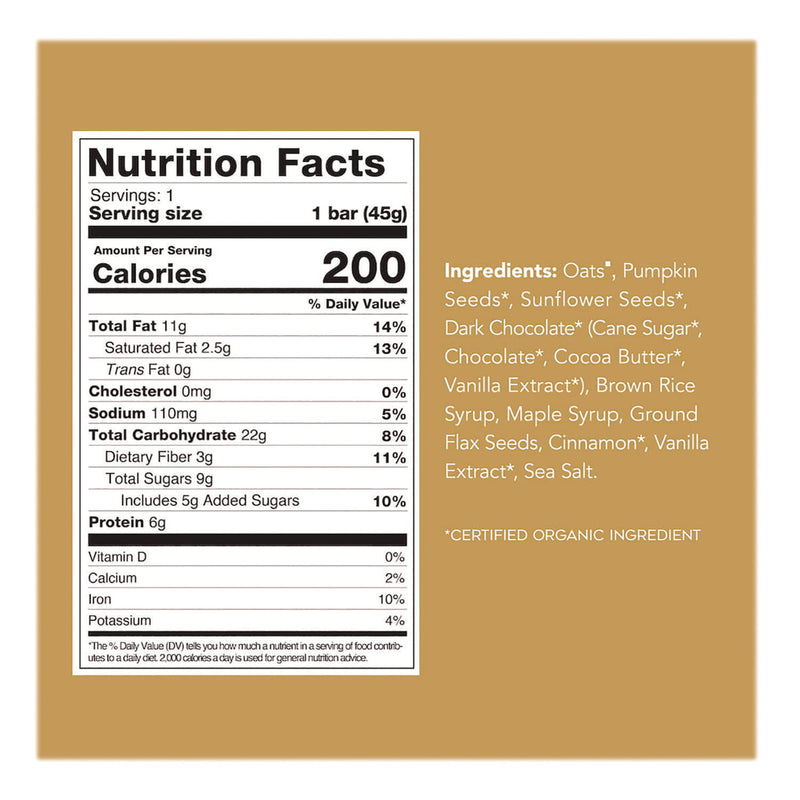 88 ACRES Warm 'N Chewy Gluten-Free Oatmeal/Chocolate Chip Seed and Oat Bar, 1.6 oz Bar, 9/Box (AABACY11049) Box of 9