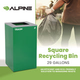 Alpine Industries 29 Gallon Trash/Recycling Cans, Steel, Green Trash Can with Square Lid (ALH4450KITGRNST) Each