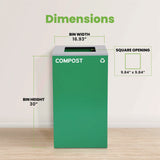 Alpine Industries 29 Gallon Trash/Recycling Cans, Steel, Green Compost Can with Square Lid (ALH4450KITGRNSC) Each