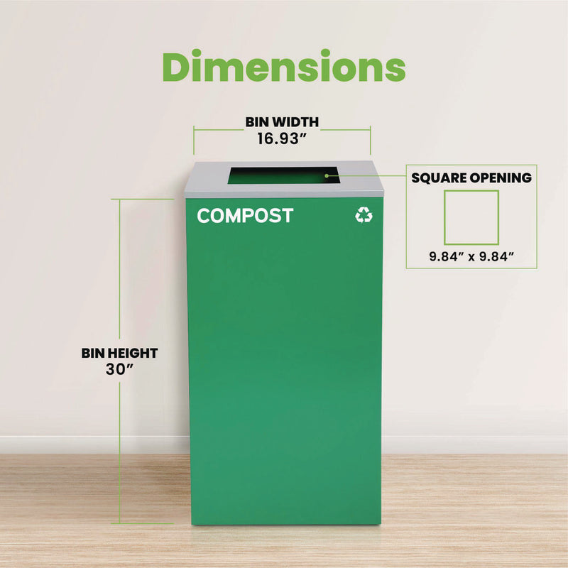 Alpine Industries 29 Gallon Trash/Recycling Cans, Steel, Green Compost Can with Square Lid (ALH4450KITGRNSC) Each