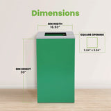 Alpine Industries 29 Gallon Trash/Recycling Cans, Steel, Green Can with Square Lid (ALH4450KITGRNS) Each