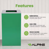 Alpine Industries 29 Gallon Trash/Recycling Cans, Steel, Green Can with Square Lid (ALH4450KITGRNS) Each