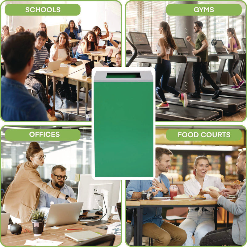 Alpine Industries 29 Gallon Trash/Recycling Cans, Steel, Green Can with Square Lid (ALH4450KITGRNS) Each