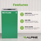 Alpine Industries 29 Gallon Trash/Recycling Cans, Steel, Green Recycling Can with Mixed Lid (ALH4450KITGRNMR) Each