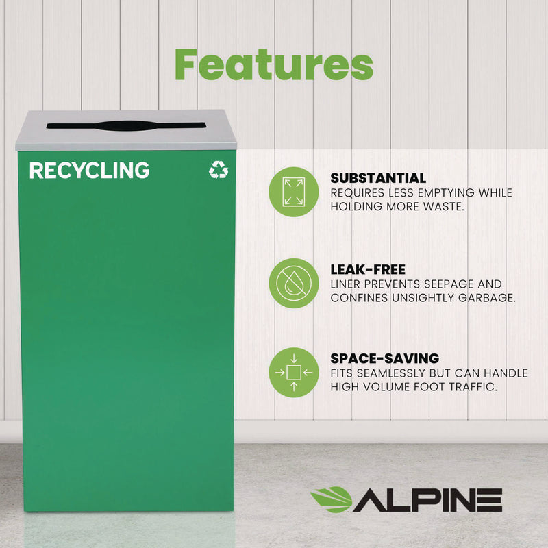 Alpine Industries 29 Gallon Trash/Recycling Cans, Steel, Green Recycling Can with Mixed Lid (ALH4450KITGRNMR) Each