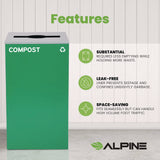 Alpine Industries 29 Gallon Trash/Recycling Cans, Steel, Green Compost Can with Mixed Lid (ALH4450KITGRNMC) Each