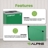 Alpine Industries 29 Gallon Trash/Recycling Cans, Steel, Green Compost Can with Mixed Lid (ALH4450KITGRNMC) Each