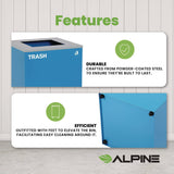 Alpine Industries 29 Gallon Trash/Recycling Cans, Steel, Blue Trash Can with Square Lid (ALH4450KITBLUST) Each