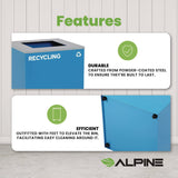 Alpine Industries 29 Gallon Trash/Recycling Cans, Steel, Blue Recycling Can with Square Lid (ALH4450KITBLUSR) Each