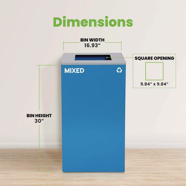 Alpine Industries 29 Gallon Trash/Recycling Cans, Steel, Blue Mixed Recycling Can with Square Lid (ALH4450KITBLUSM) Each