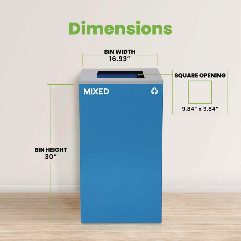 Alpine Industries 29 Gallon Trash/Recycling Cans, Steel, Blue Mixed Recycling Can with Square Lid (ALH4450KITBLUSM) Each